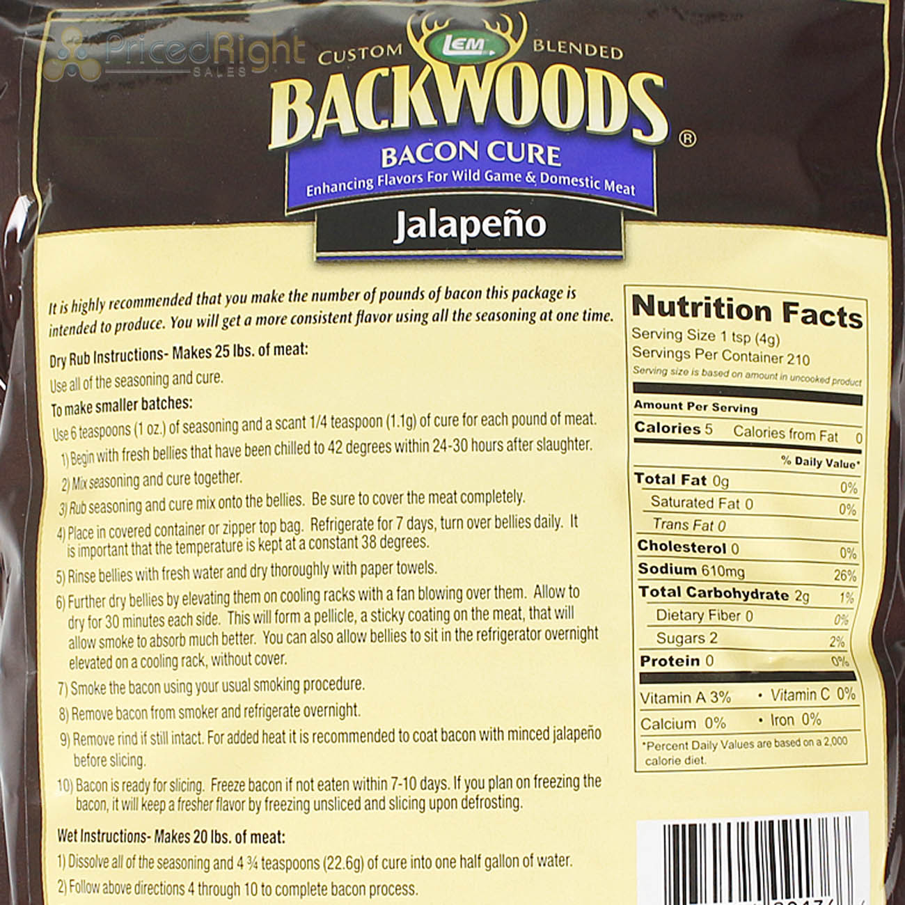 Backwoods Jalapeno Bacon Cure and Seasoning Makes 25 Pounds of Meat 26 Oz 9136