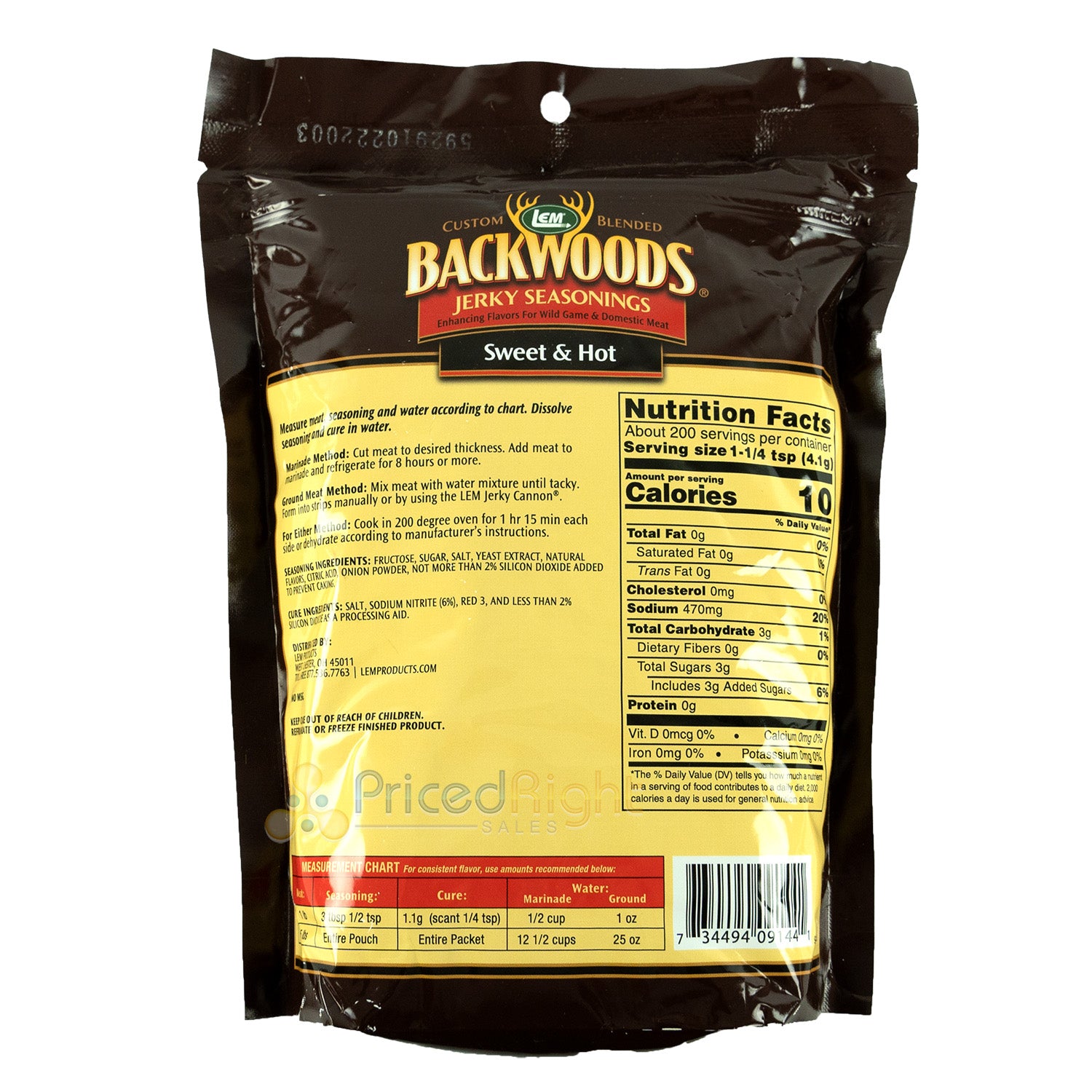 Backwoods Sweet & Hot Jerky Seasoning for 25 Lbs Meat w/ Cure Packet LEM 28.9 oz