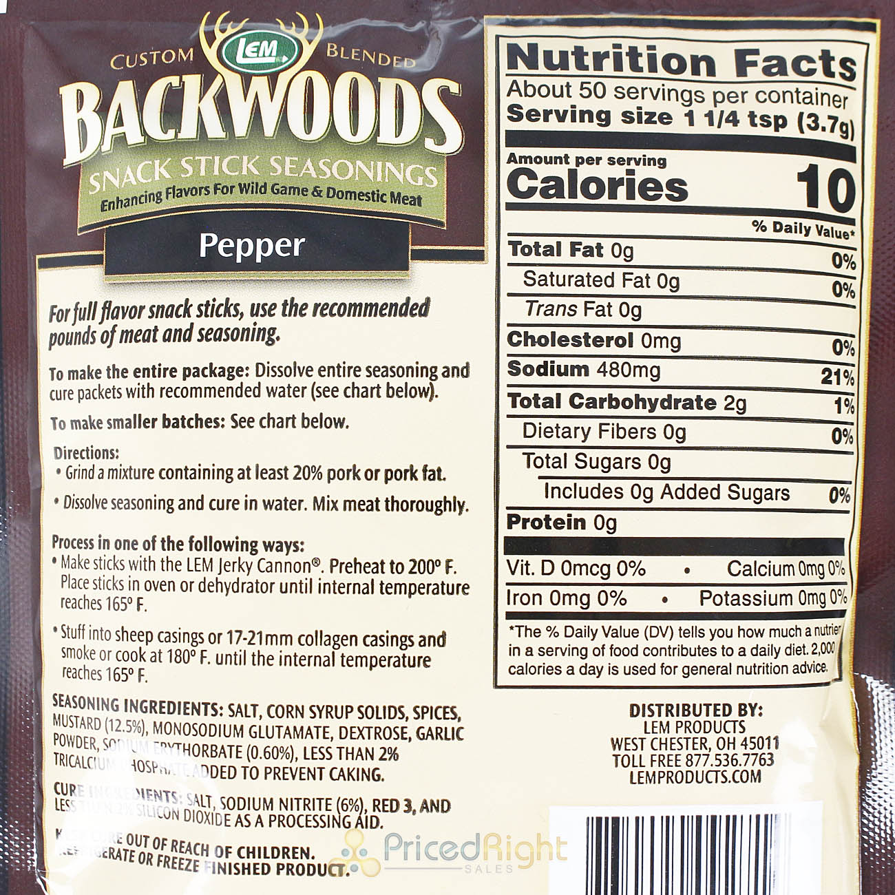 Backwoods 6.6 Oz Pepper Snack Stick Seasoning Cure Packet for 5 Lbs of Meat 9271