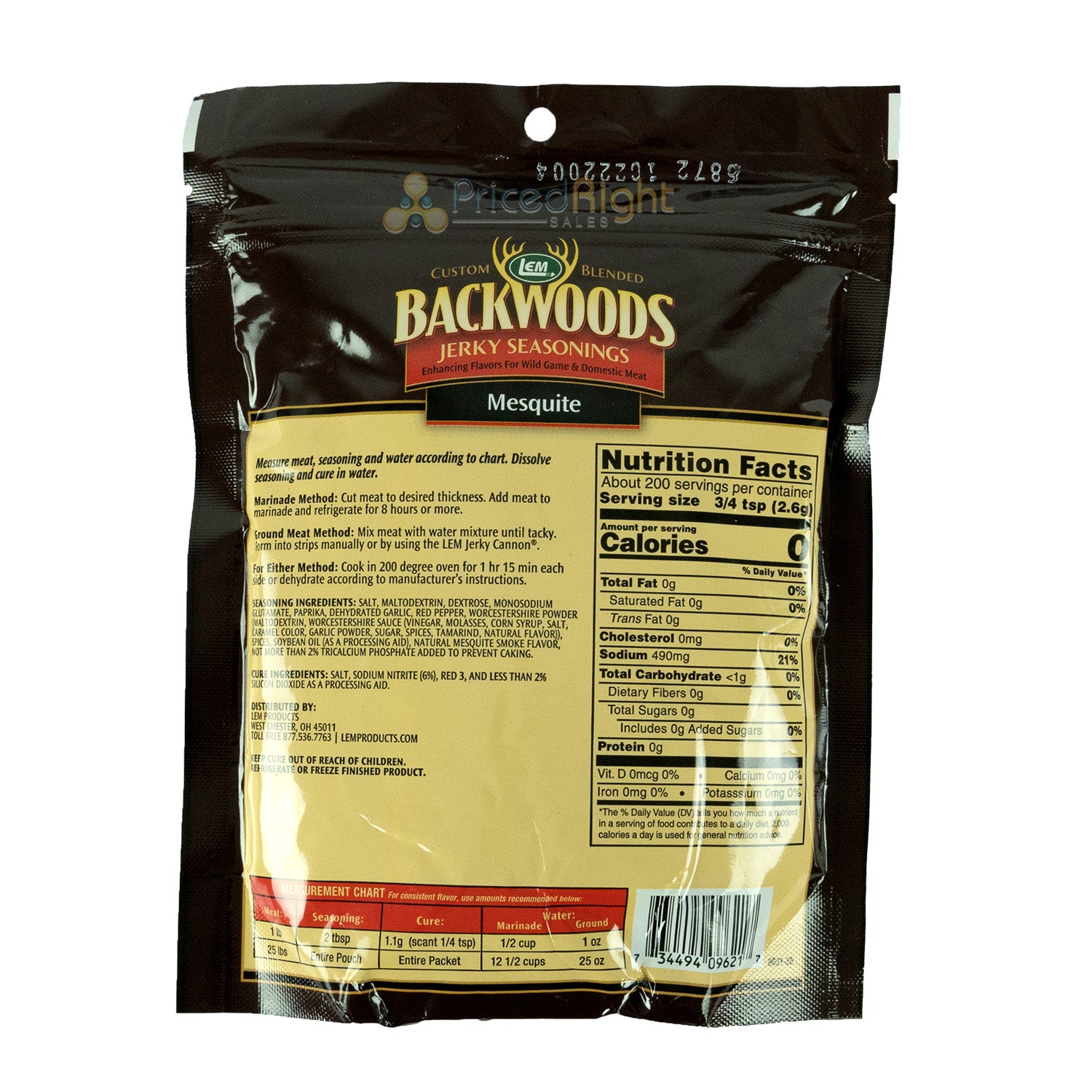 Backwoods Mesquite Jerky Seasoning for 25 Lbs Meat w/ Cure Packet LEM 18.3 oz