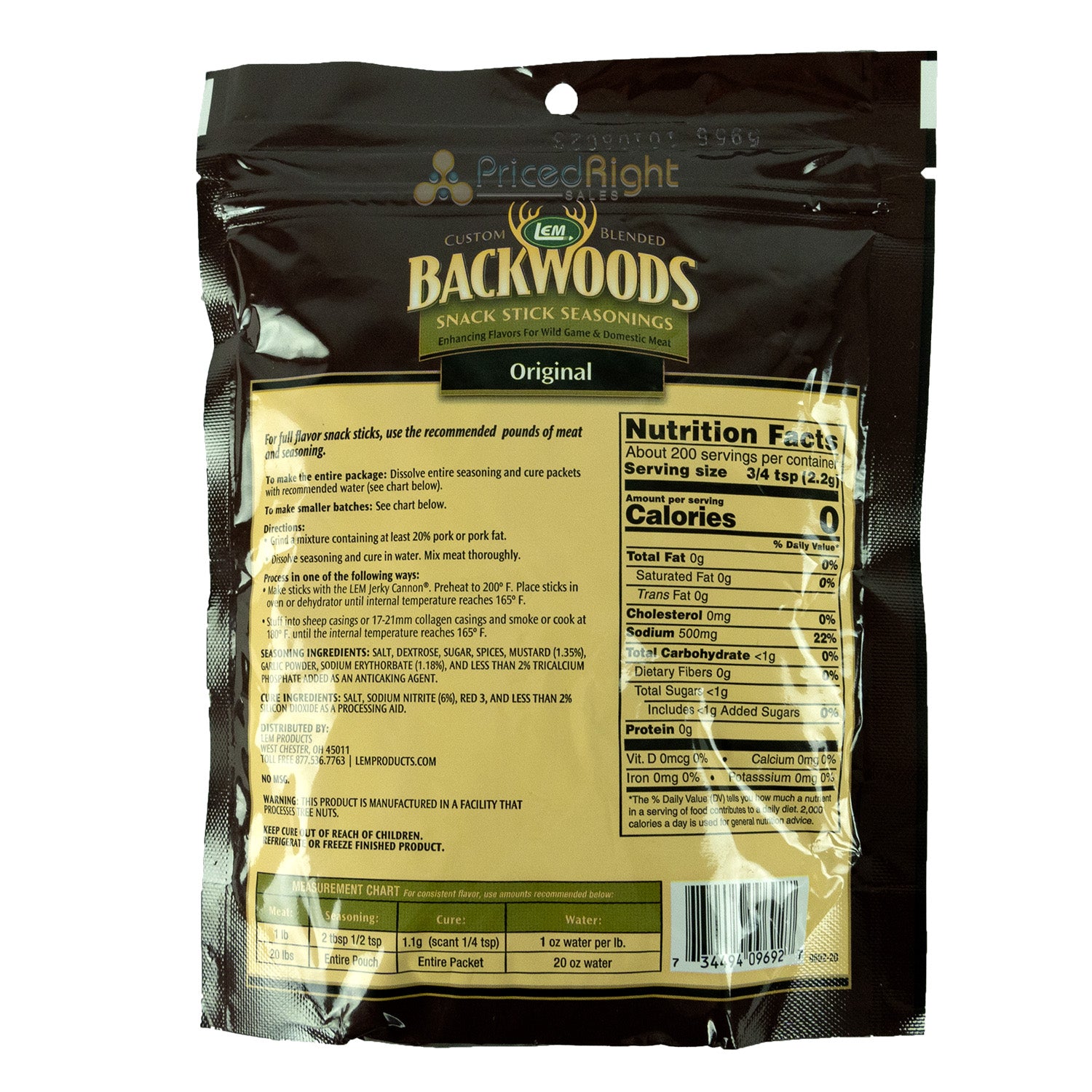 Backwoods Original Snack Stick Seasoning 20 lbs Meat w/ Cure Packet LEM 15.6 oz