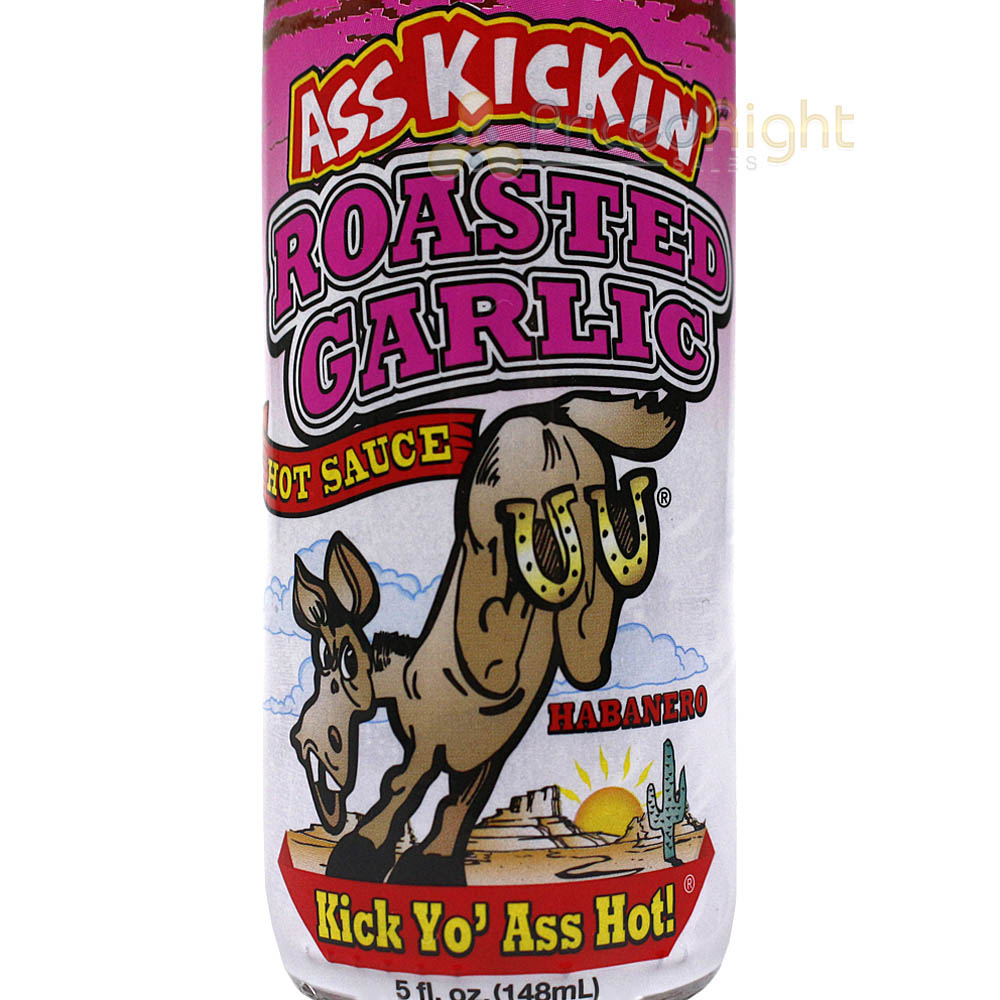 Ass Kickin' Roasted Garlic Hot Sauce 5 oz Bottle Habanero Jalapeno Peppers AK732