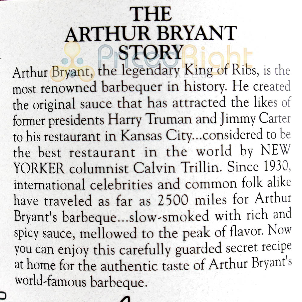 Arthur Bryant's Original Barbeque Sauce 18 Ounce Jar World Famous Bbq Sauce