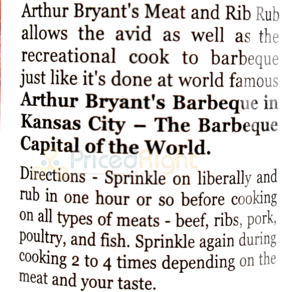 Arthur Bryant's Rib Rub 6 Oz Bottle World Famous Meat and Rib Rub Seasoning