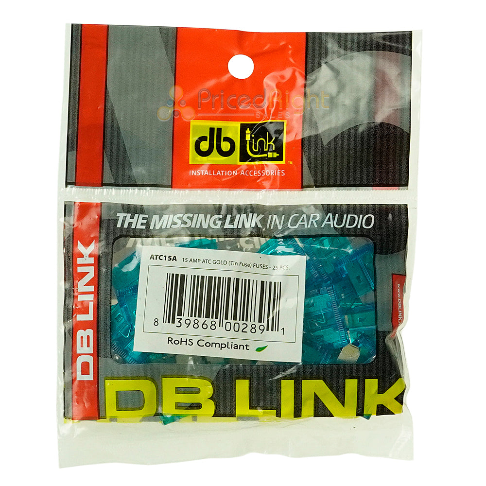 DB Link 15 Amp ATM Mini Fuse, 25-Pack of Fuses Great For Car/Marine Audio ATC15A