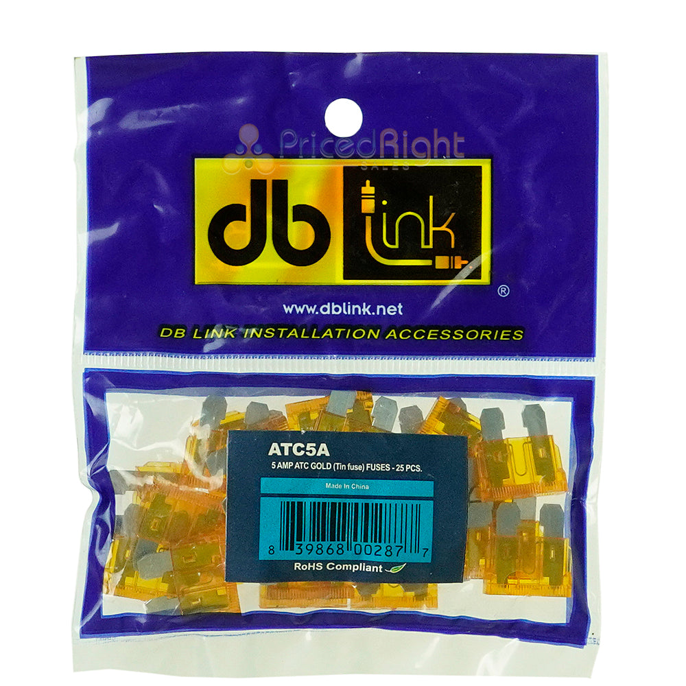 DB Link 5 Amp ATM Mini Fuse, 25-Pack of Fuses Great For Car/Marine Audio ATC5A