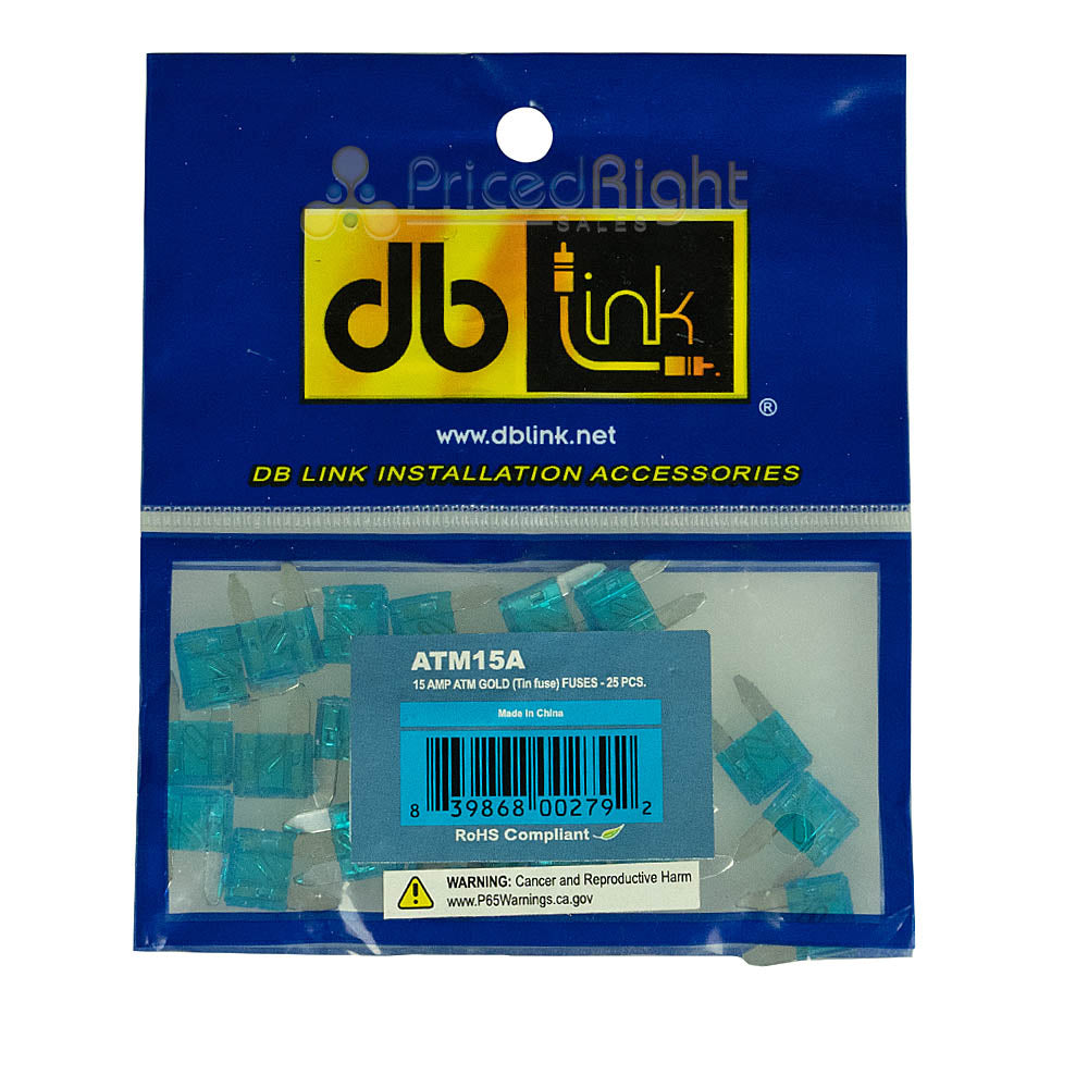 DB Link 15 Amp ATM Mini Fuse, 25-Pack of Fuses Great For Car/Marine Audio ATM15A