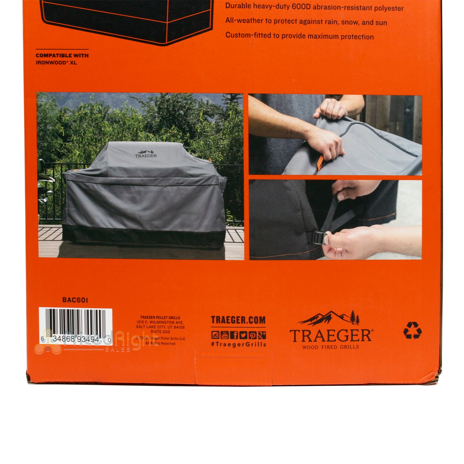 Traeger Ironwood XL All-Weather Full Length 600D Polyester Grill Cover Gray