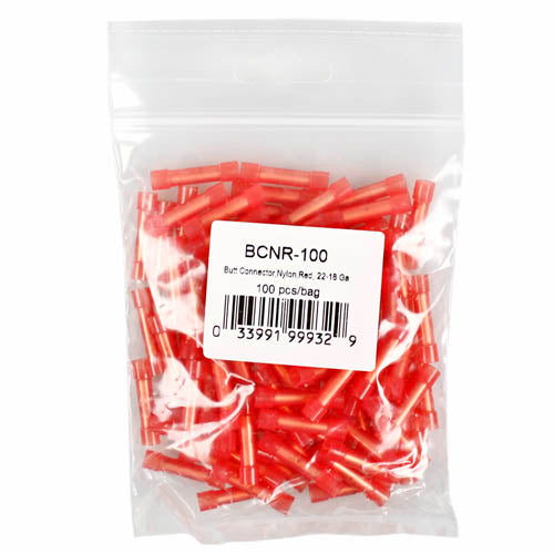 100 Pieces 22 to 18 Gauge Wire Butt Connectors Red Nylon Crimping Terminals
