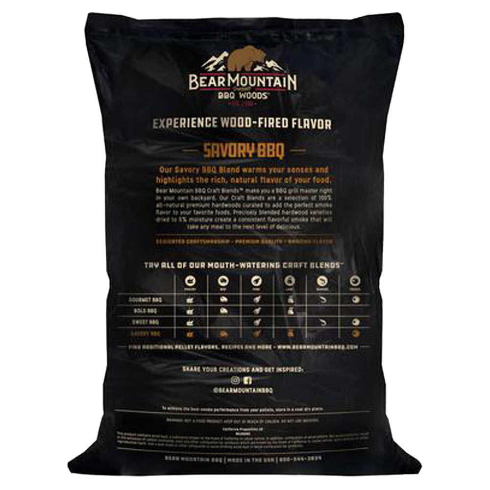 Bear Mountain Savory BBQ Hardwood Cooking Pellets Savory Smokey Flavor 20lb Bag