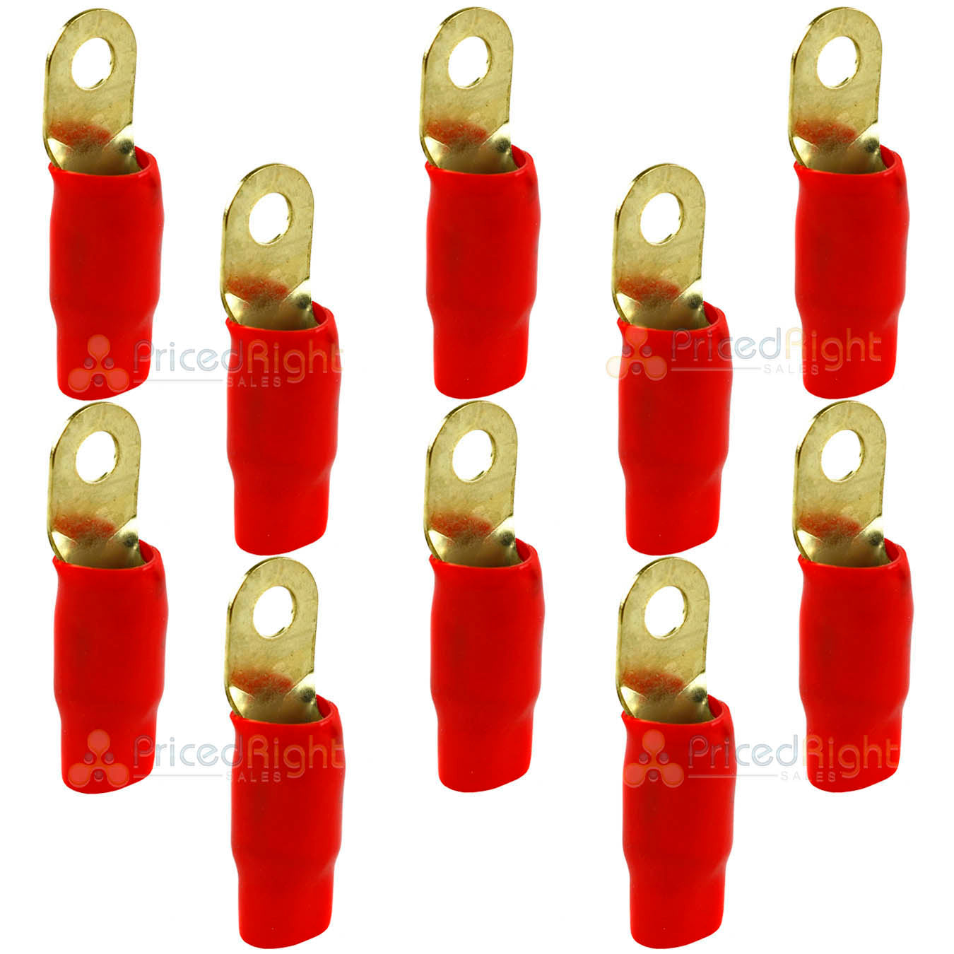 Bullz Audio Ring Terminals 1/0 Gauge 5/16" Hole Gold Plated Red 10 Pack BRT0R