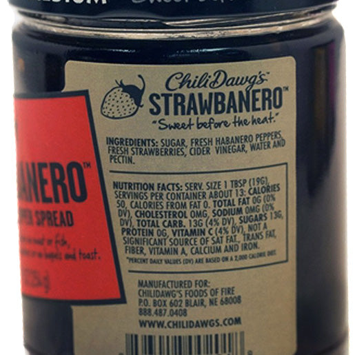 Chili Dawgs Strawbanero Pepper Spread 9 oz. Sweet Heat Flavor Gluten Free 00201