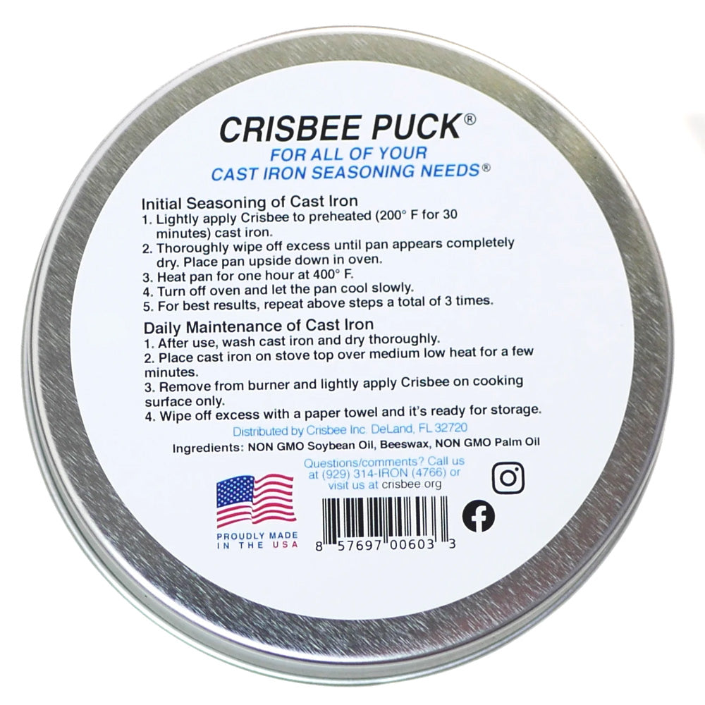 Crisbee Puck Cast Iron Seasoning Oil Balm 3.25 Oz Non Stick Conditioner