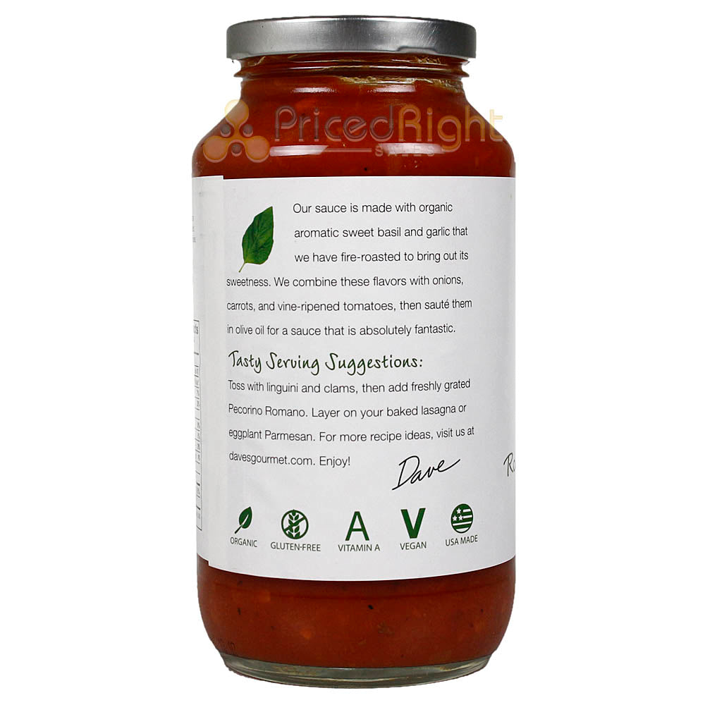 Daves Gourmet Organic Roasted Garlic Sweet Basil Pasta Sauce 25.5 Oz DARGS-6