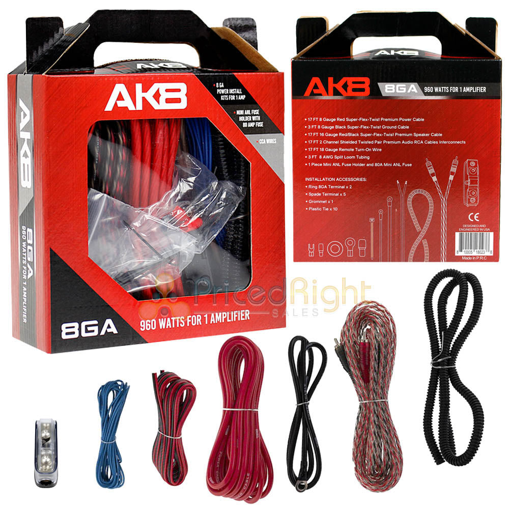 DS18 8 Gauge Amp Kit Amplifier Install Wiring Complete 8 Ga Cable Car Audio