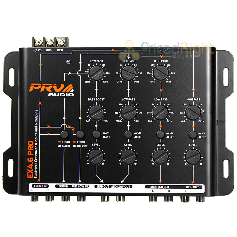 PRV 4 Way Electronic Crossover 4 Inputs and 6 Outputs 9 Volts RMS EX4.6 PRO