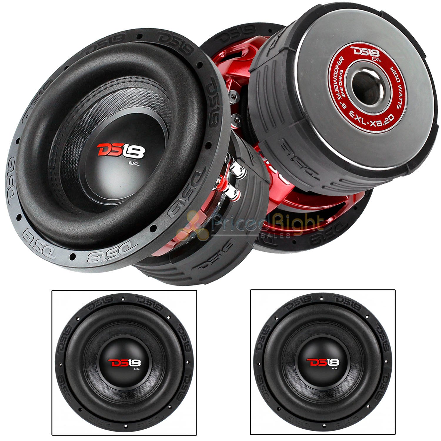 2 Pack EXL-X8.2D 8" Subwoofers Dual 2 Ohm 1200 Watts Max Bass Sub Car DS18