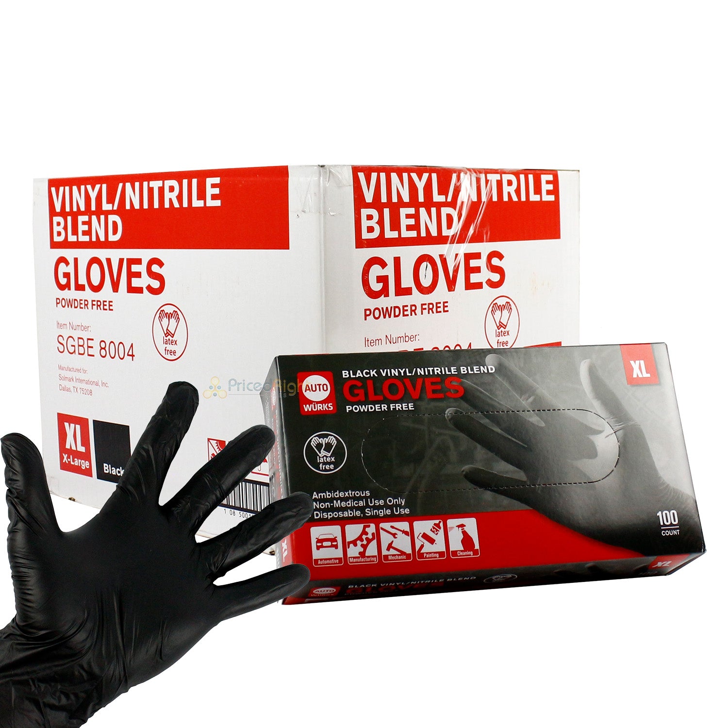 10 Pack XL Vinyl And Nitrile Gloves 1,000 In Case Powder And Latex Free