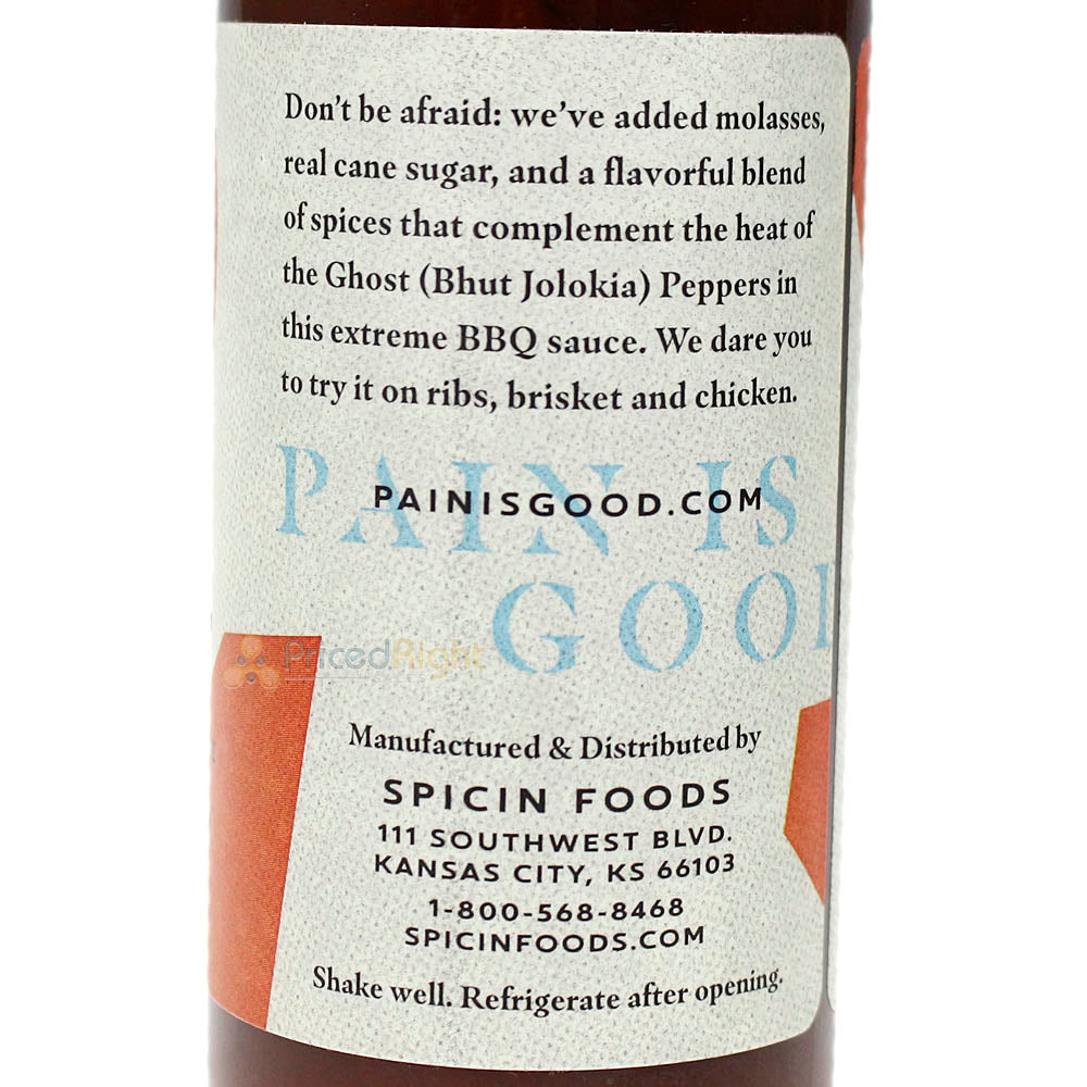 Pain is Good Ghost Pepper Spicy BBQ Sauce All Natural Gluten-Free Vegan 15 oz.
