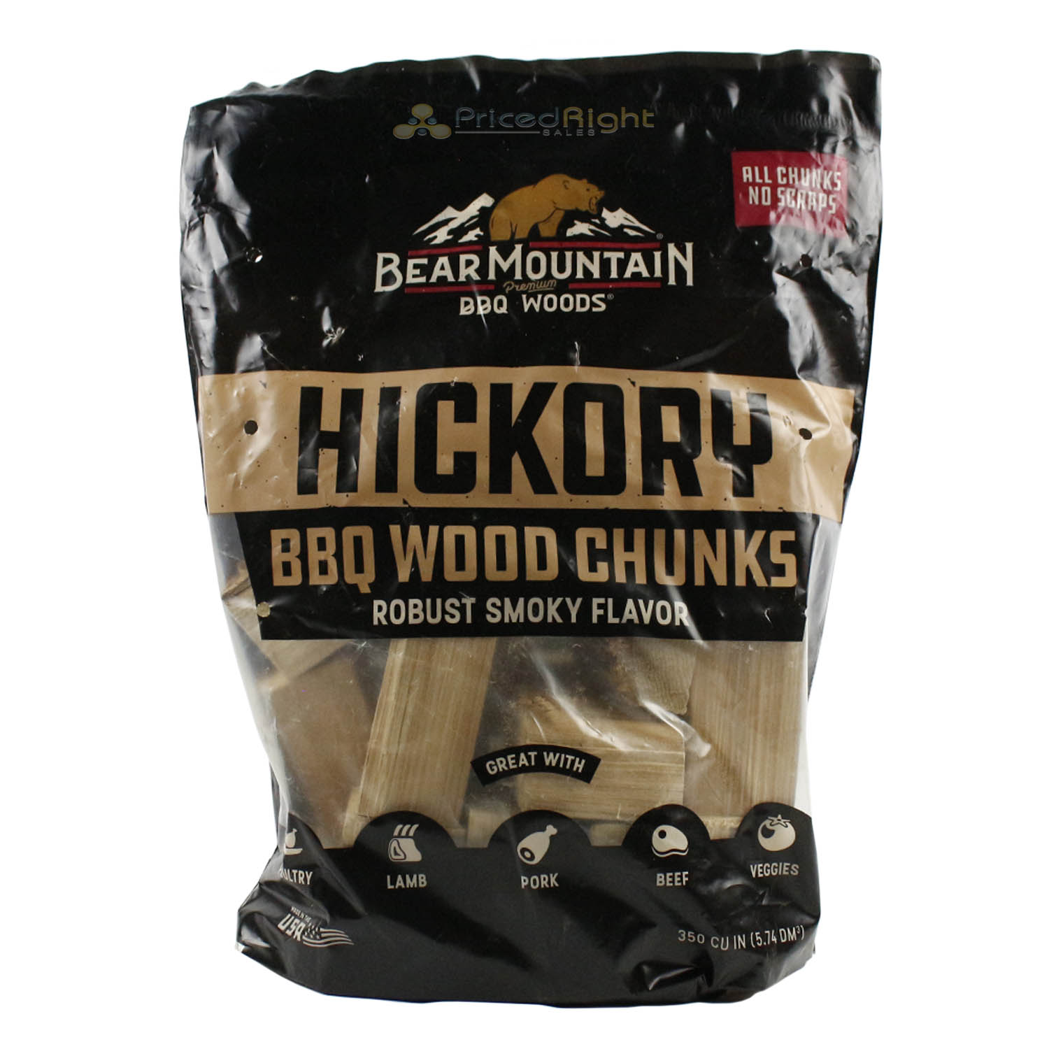 Bear Mountain BBQ Hickory 100% All Natural Hardwood Chunks Robust Smoky Flavor