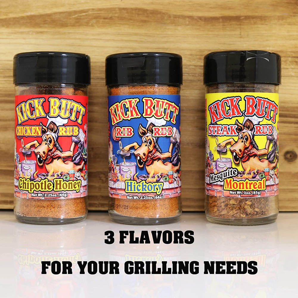 Kick Butt Spice Rub Set Chipotle Honey Hickory Montreal Steak Rubs Blends GS650