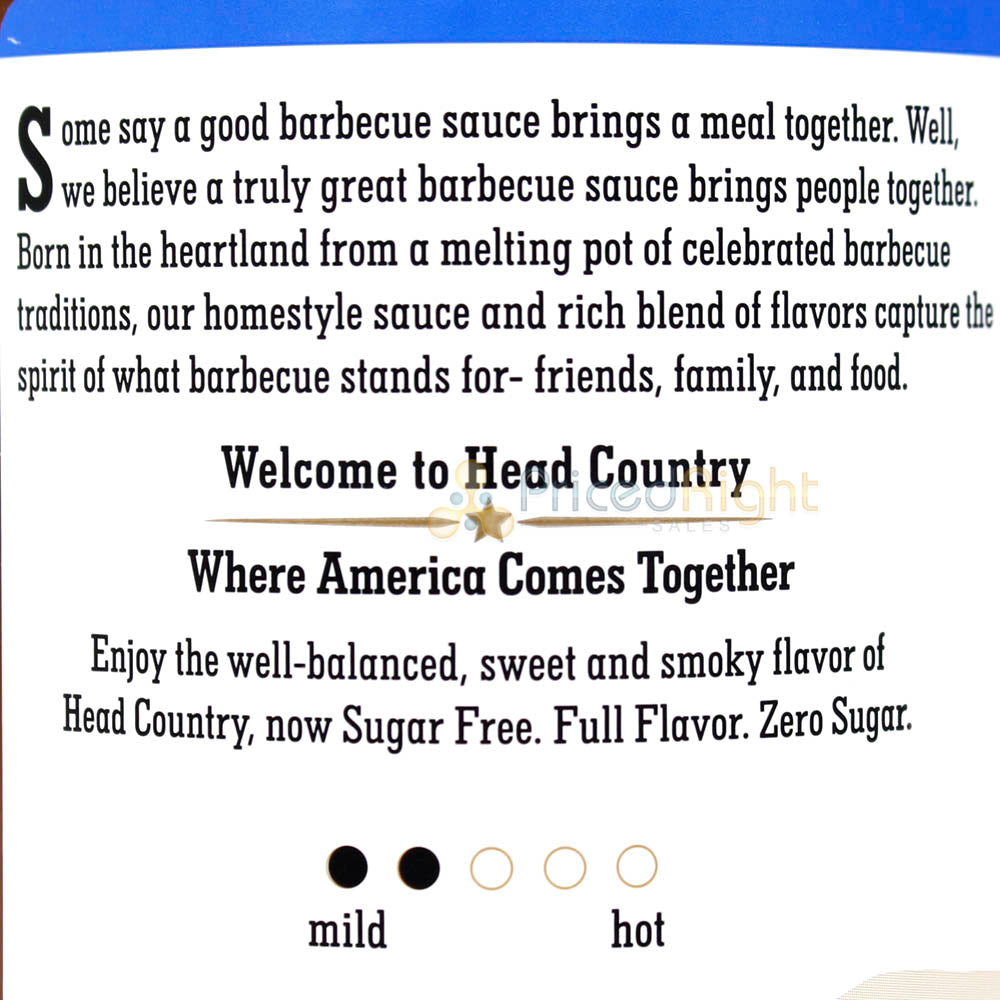 Head Country Sugar Free BBQ Sauce Gluten Free Low Cal Sweet Smokey Flavor 18 Oz