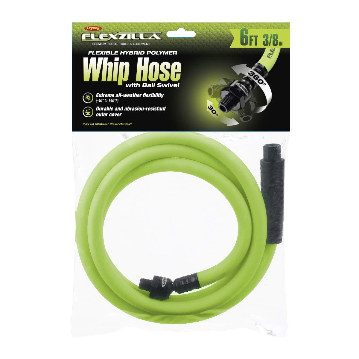 Flexzilla 3/8" x 6' FT Air Hose Whip With Ball Swivel 300PSI Working Pressure