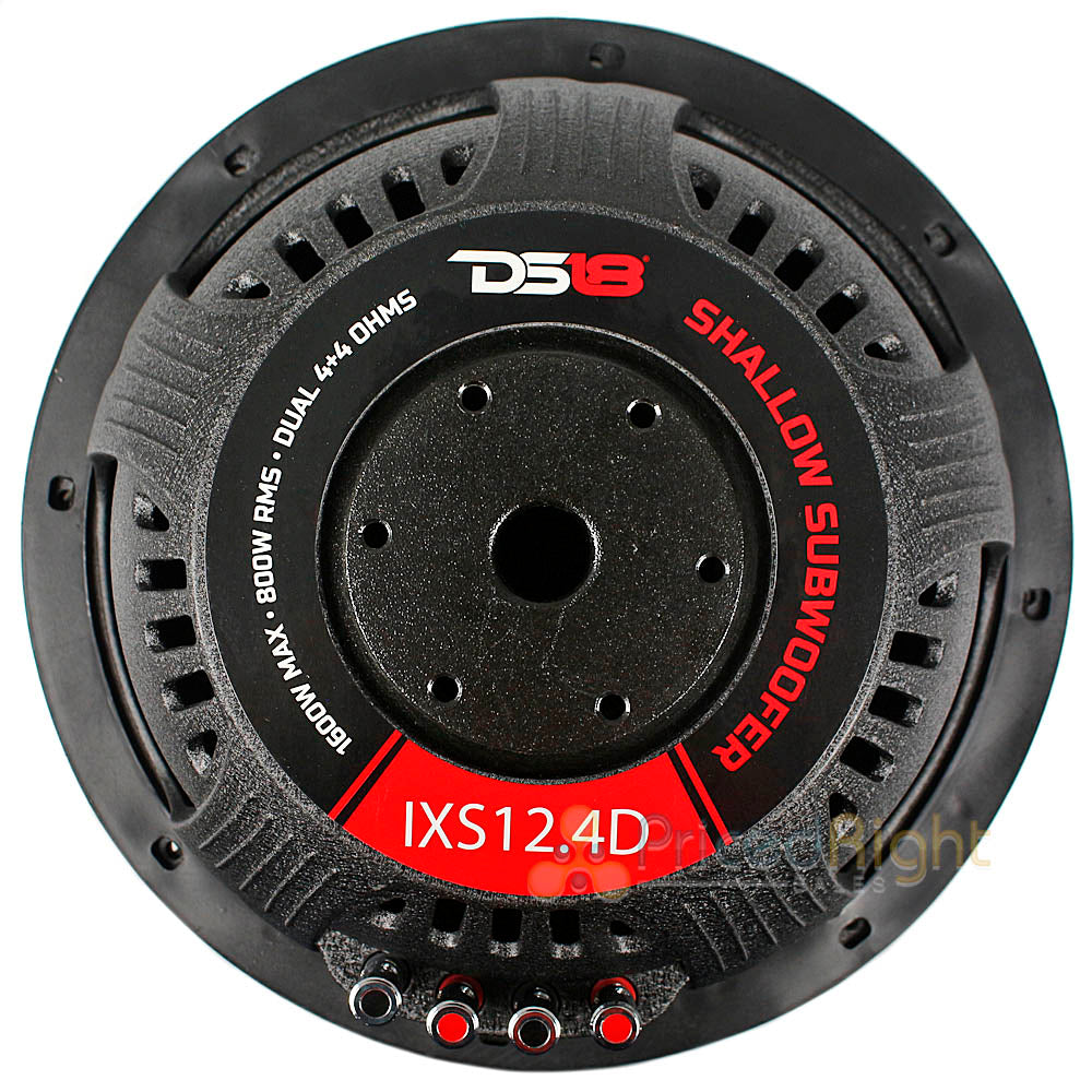 DS18 12" Shallow Mount Subwoofer Dual 4 Ohm Voice Coil 1600W Max IXS12.4D Single