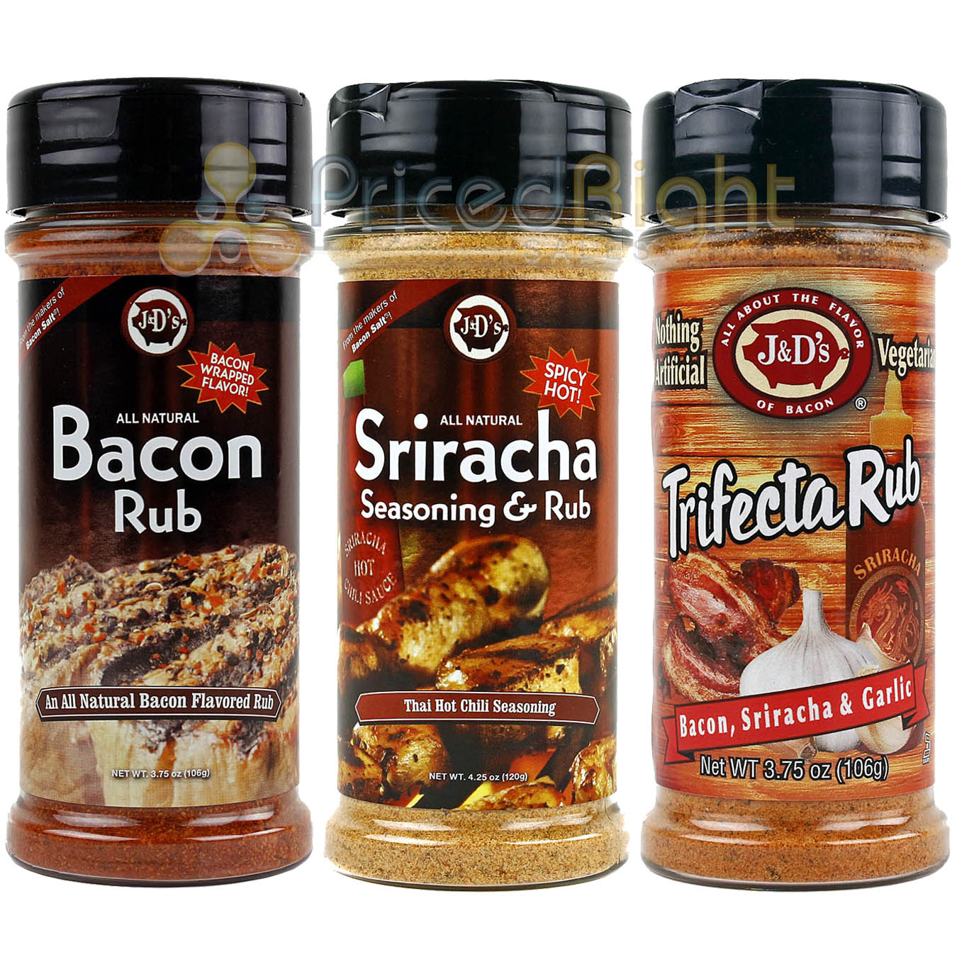 J&D's Gift Set Bacon Sriracha Trifecta Seasoning Spice Rub
