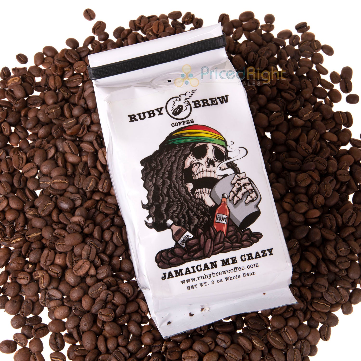 Jamaican Me Crazy Coffee 8 Oz Whole Bean Medium Roast Ruby Brew Vanilla Rum