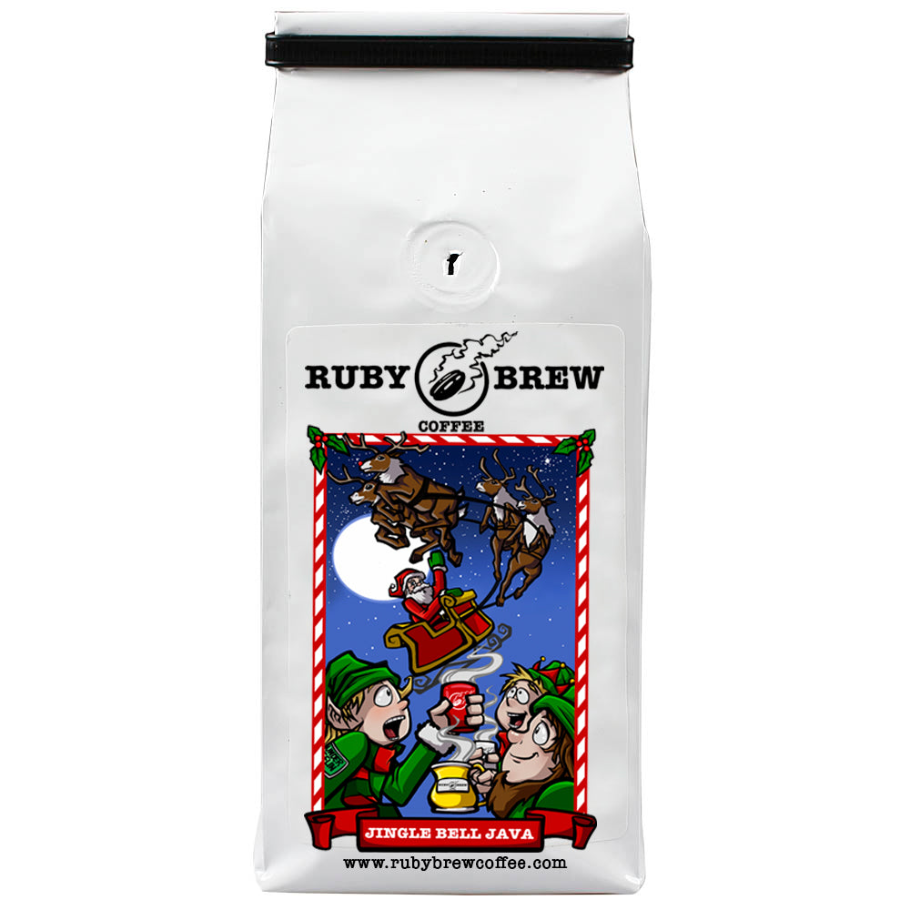Jingle Bell Java Whole Bean Coffee 16 oz Bag Medium Roast Holiday Ruby Brew