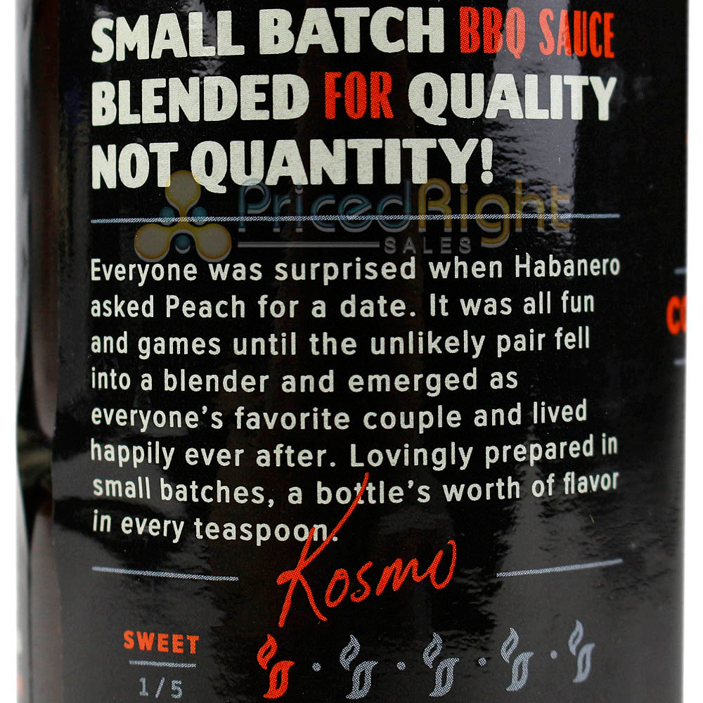 Kosmos Peach Habanero BBQ Sauce Sweet Peachy Tartness 16.5 oz. Bottle