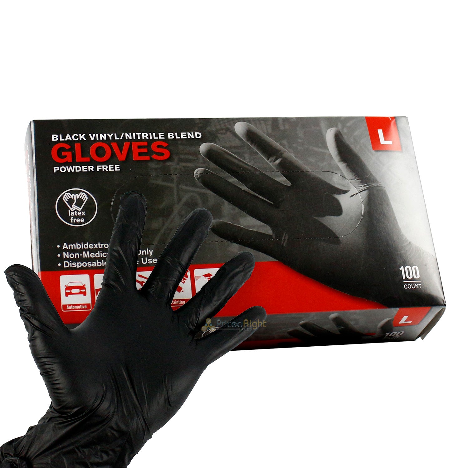 Black Nitrile Disposable Powder & Latex Free Industrial Gloves Large, Box of 100