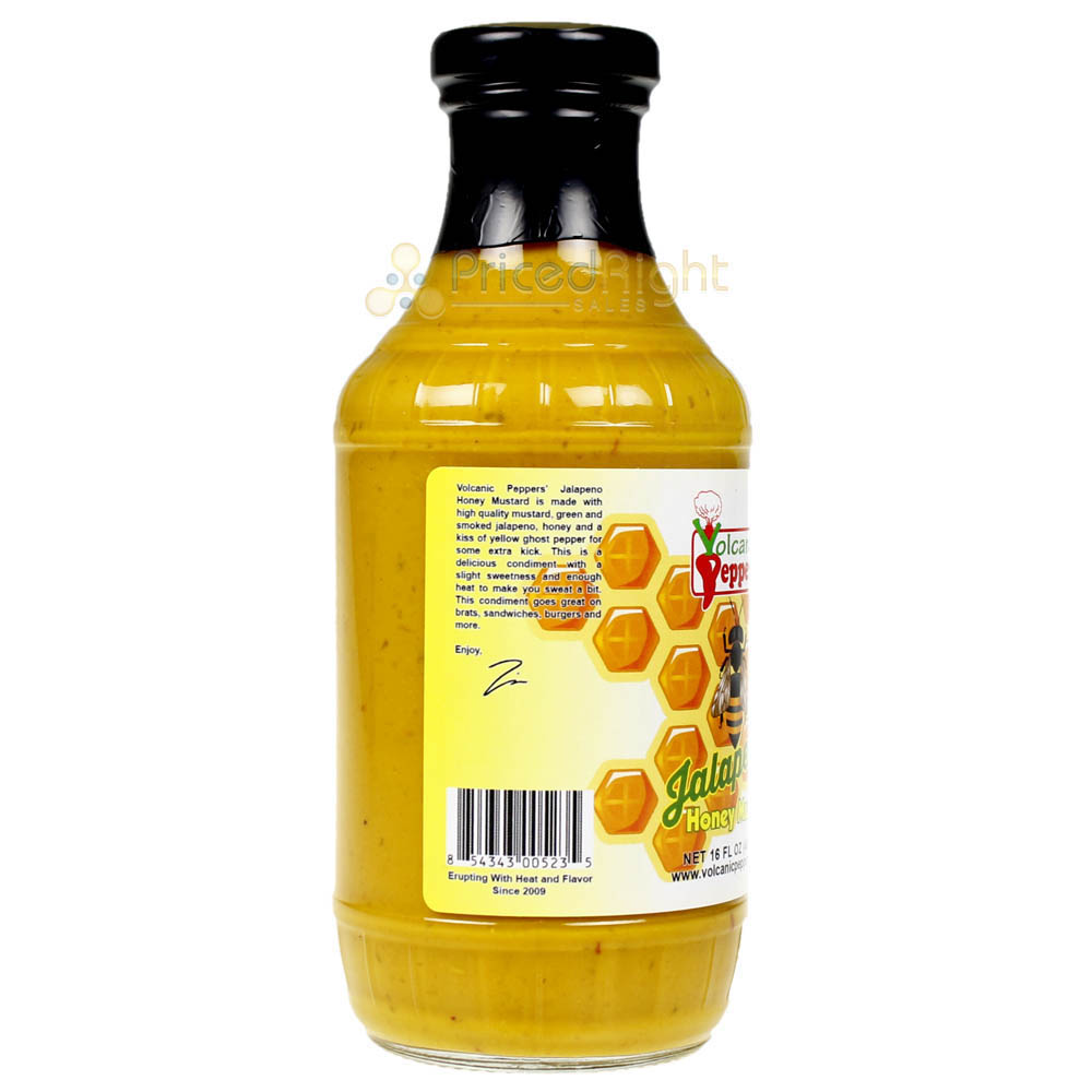 Volcanic Peppers Jalapeno Honey Mustard 16 Oz Bottle Sweet and Spicy LAVASMSM