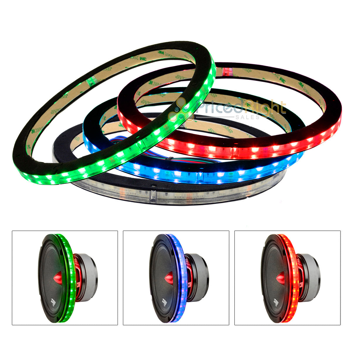 4 Pack DS18 8" Speaker Light Ring 1/2" Spacer RGB LED Waterproof LRING8 Accent