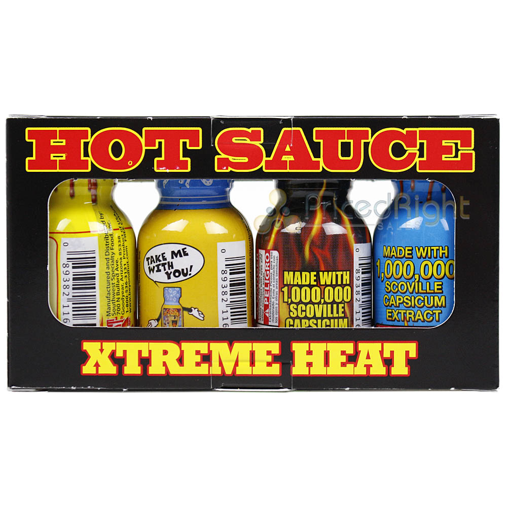 Hot Sauce Xtreme Heat Sauces Travel Pack 4 Bottles of .75 Oz Gift Set MBX4PK