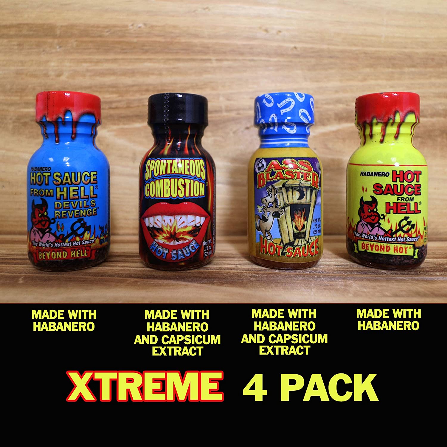 Hot Sauce Xtreme Heat Sauces Travel Pack 4 Bottles of .75 Oz Gift Set MBX4PK