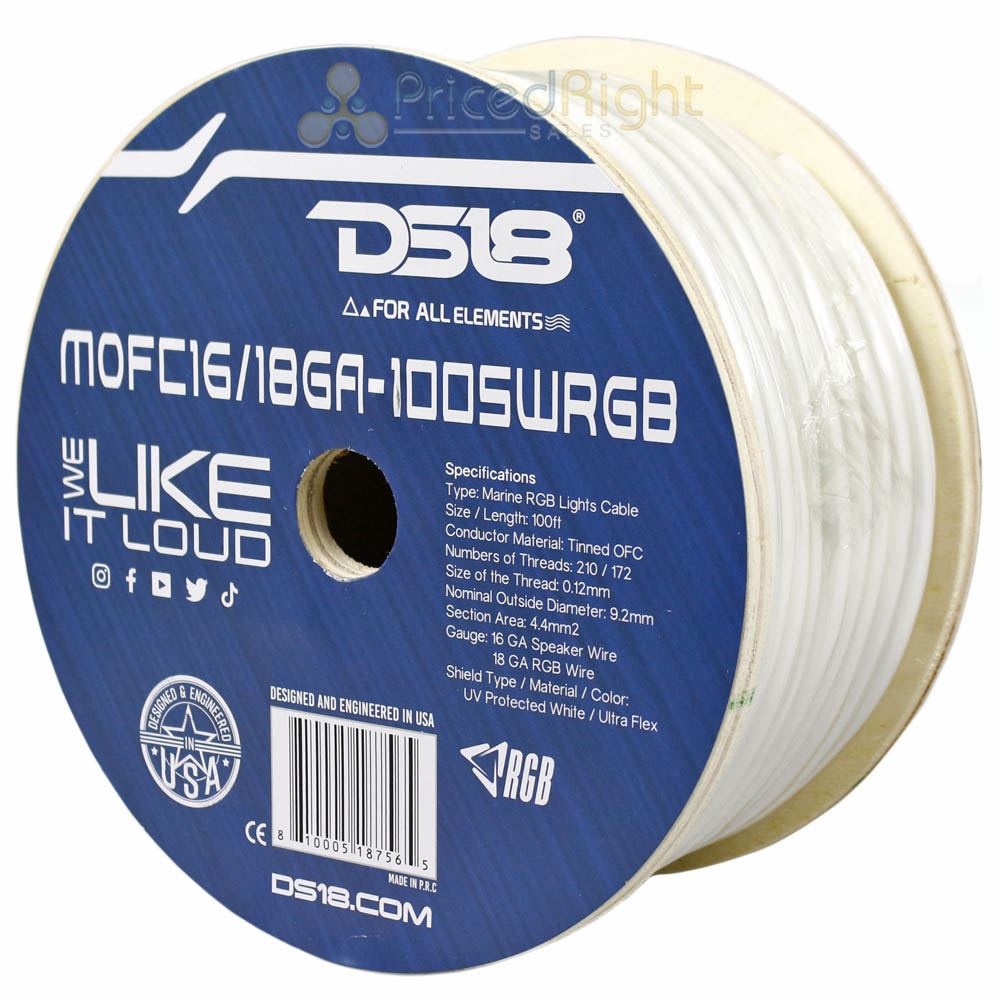 DS18 18 Ga Marine RGB Wires with 16 Ga Speaker Wire 100Ft MOFC16/18GA-100SWRGB
