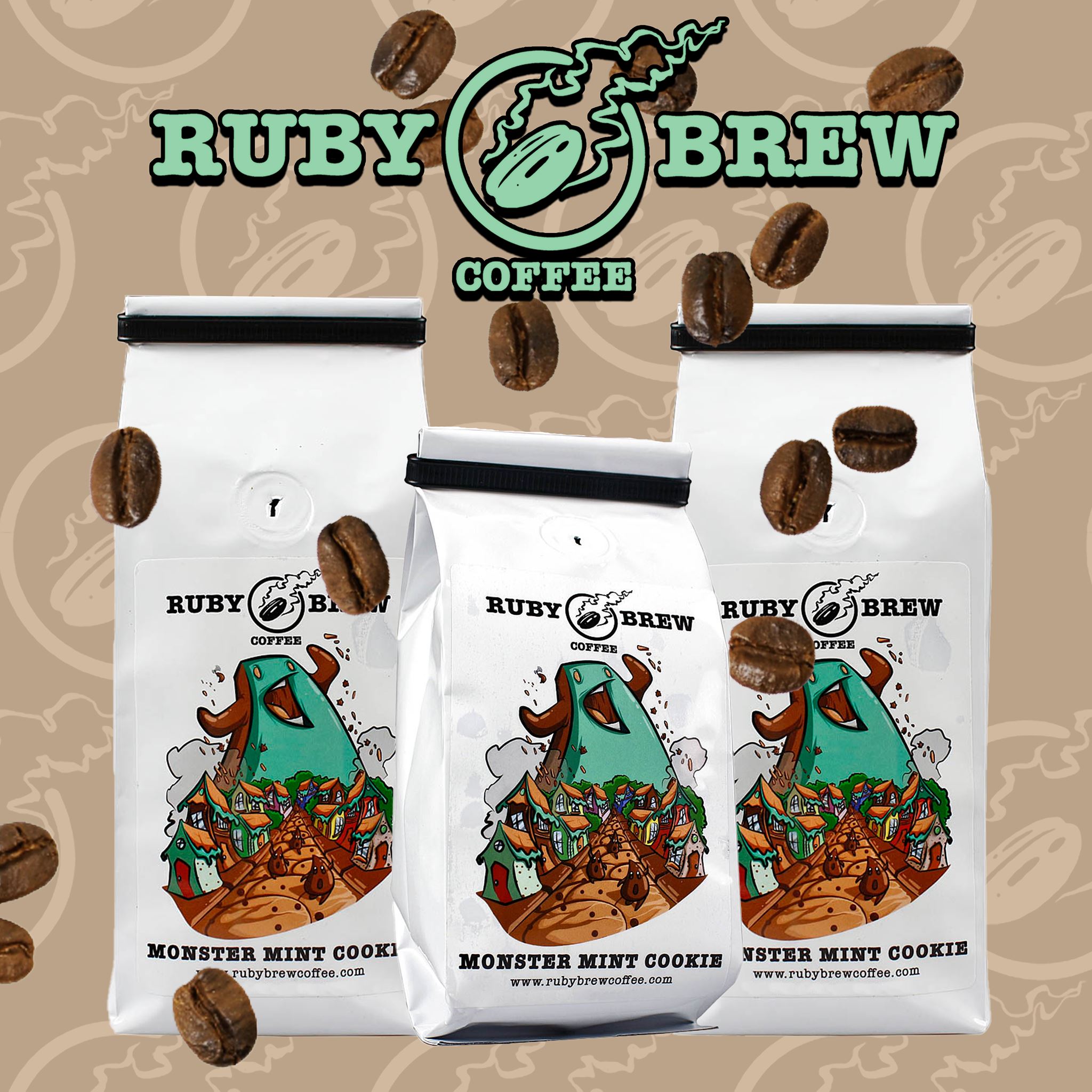 Monster Mint Cookie Ground Coffee Blend 8 Oz Medium Roast Ruby Brew Specialty