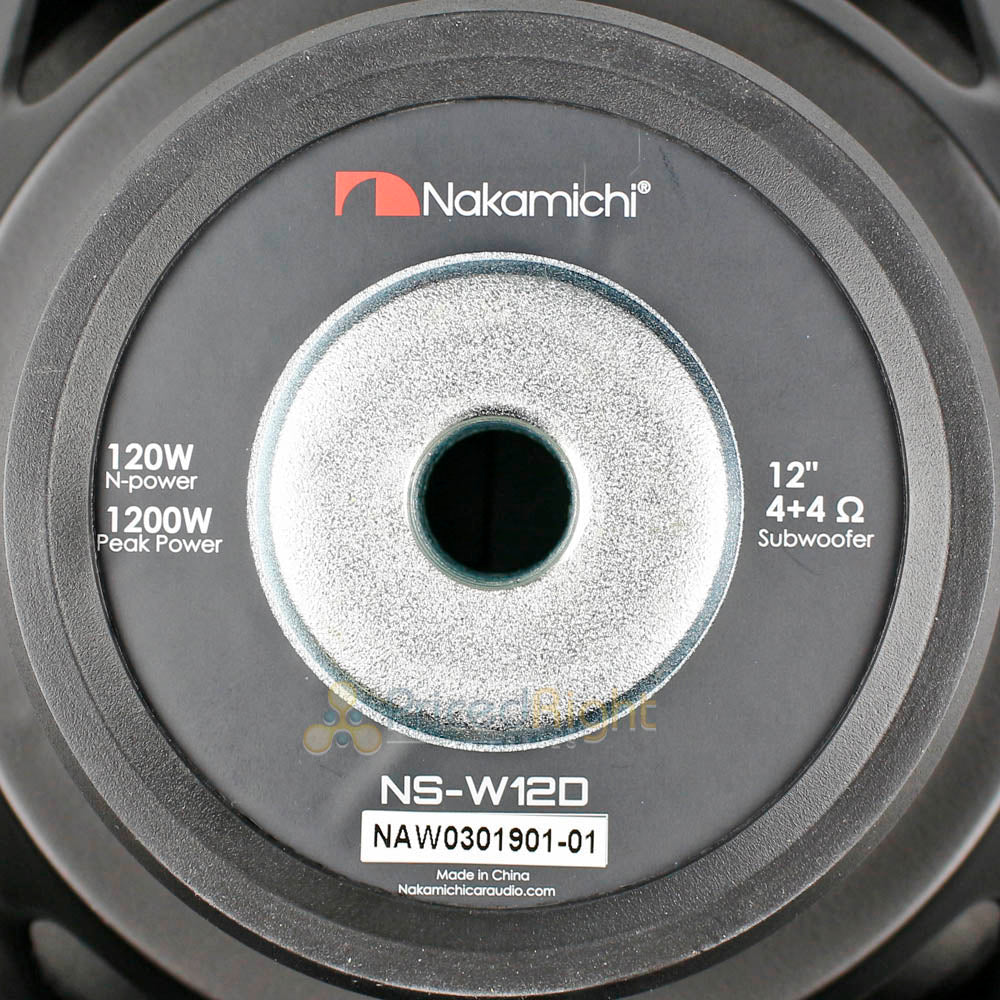 12" Subwoofer 1200 Watts Max Power Dual 4 Ohm Car Audio Nakamichi NSW12D Single