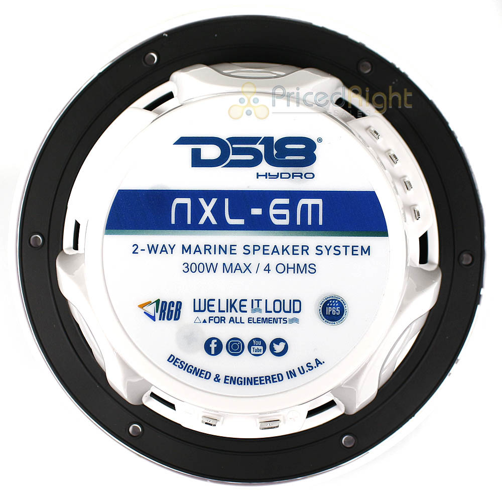 DS18 6 5" Marine Speakers Integrated RGB LED lights 300 Watts White NXL-6M/WH