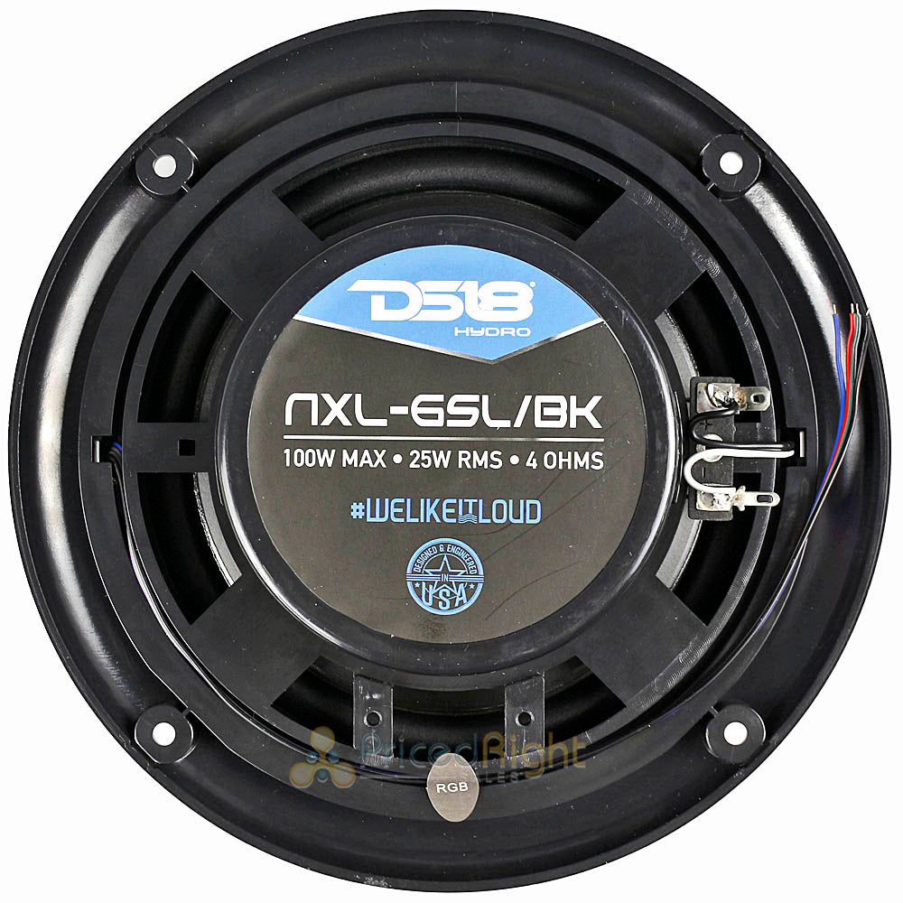 DS18 Hydro 6.5" Speakers 2 Way Marine Slim LED 100 Watts Max 4 Ohm NXL-6SL/BK
