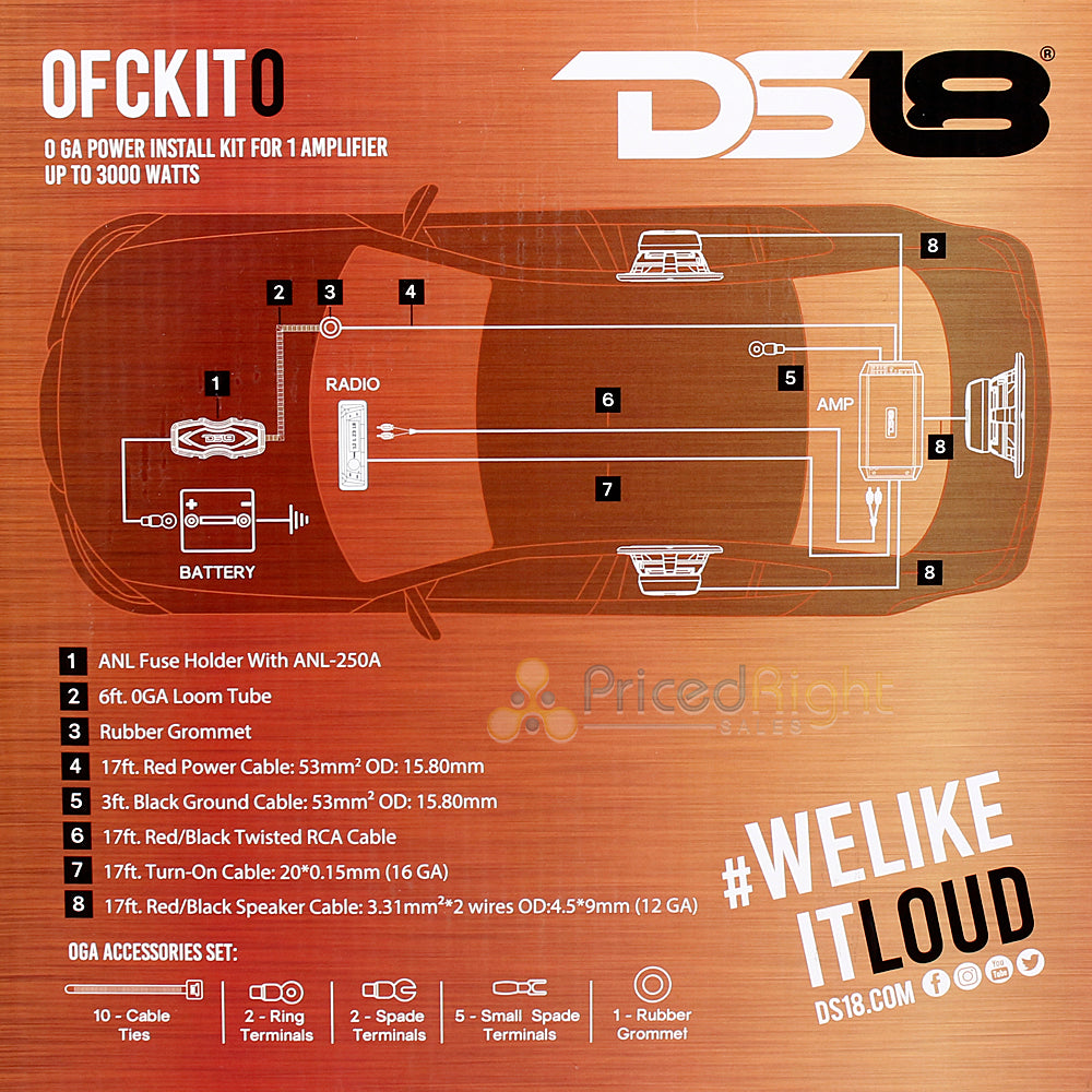 DS18 OFC 0 Gauge Amp Kit Copper Wiring Installation Car Audio Install OFCKIT0
