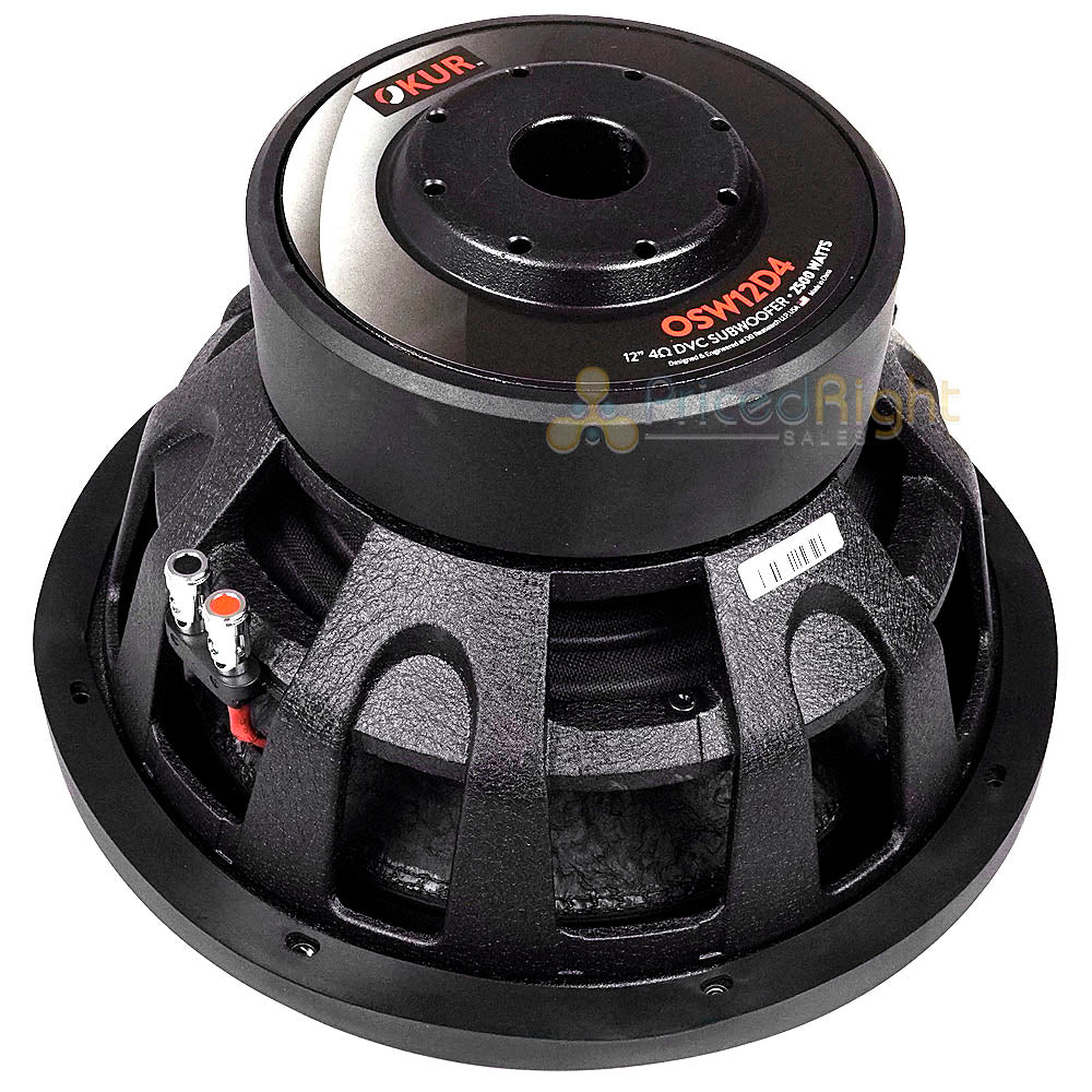 OKUR 12" Subwoofer 2500 Watts Max 600 Watts RMS Dual 4 Ohm Voice Coil OSW12D4