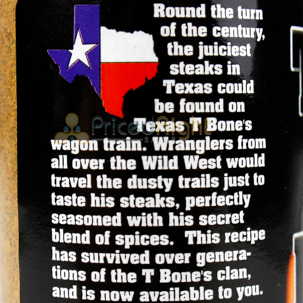 Texas T Bones Seasoning For Steaks Burgers & Fries 7.5 Oz Bold Dry Seasoning