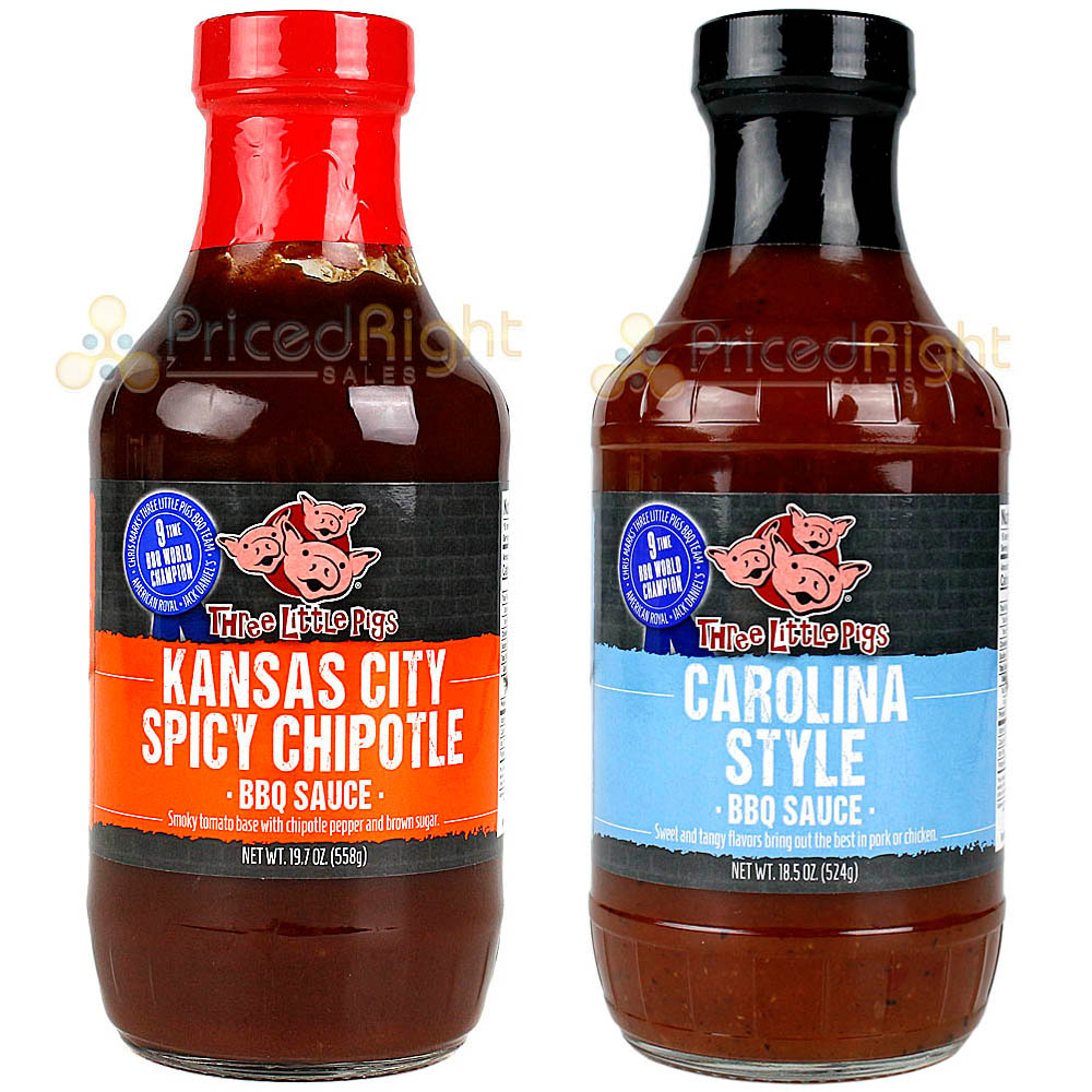 Three Little Pigs 2 Pack BBQ Combo Spicy Chipotle & KC Carolina Style BBQ Sauces