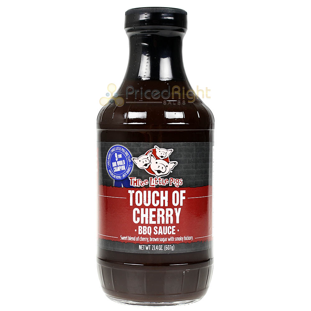 Three Little Pigs Touch of Cherry BBQ Sauce Sweet Smoky Hickory 21.4 Oz Bottle