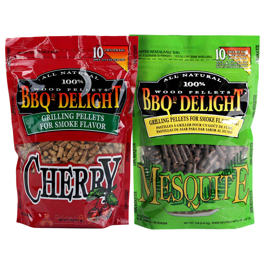 BBQr's Delight 2 Pack Cherry & Mesquite Natural Wood Grilling Pellets 1lb Bags