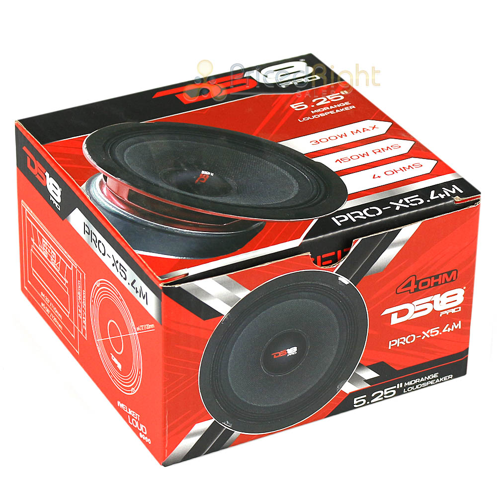 2 Pack DS18 5.25" Midrange Speaker 300 Watts Max Power 4 Ohm Car Audio Pro-X5.4M
