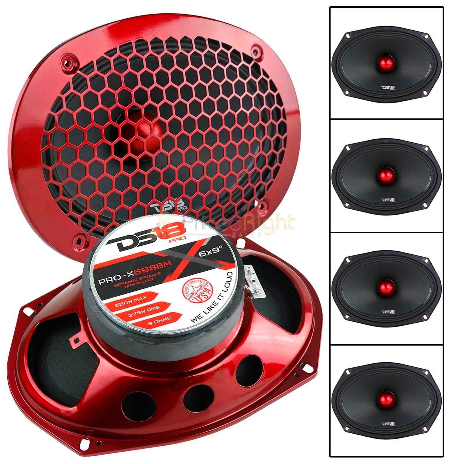 4 Pack DS18 6x9" Midrange Loudspeakers 550 Watts Max 8 Ohm Car Audio PRO-X698BM